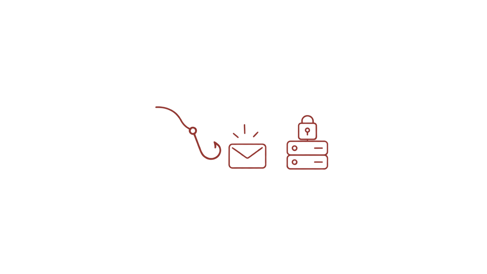 Handgezeichnete Phishing-Nachricht, Angelhaken und geschützter Server
